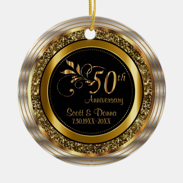 Custom 50th Golden Anniversary Ceramic Ornament (Front)
