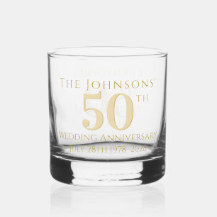 Custom 50th Golden Wedding Anniversary Husband Whiskey Glass