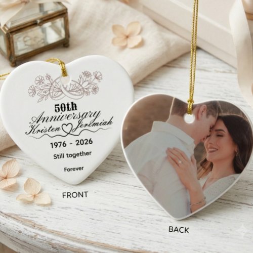 Custom 50th Wedding Anniversary Heart Ceramic  Ornament