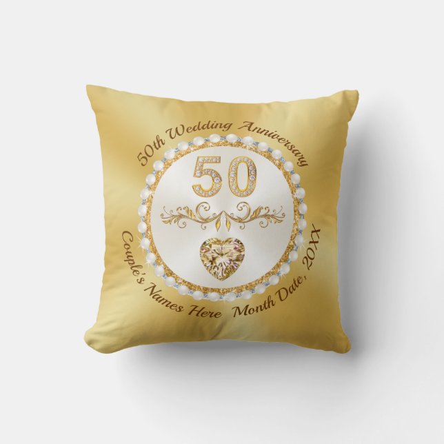 Custom, 50th Wedding Anniversary Traditional Gifts Throw Pillow (Front)