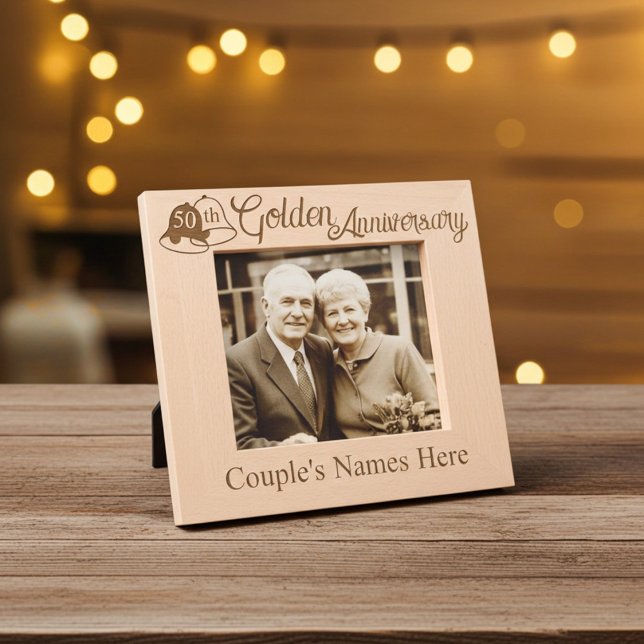 Custom 50th Wedding Golden Anniversary with Bells  Engraved Frames (Personalized 50th wedding anniversary photo frame)