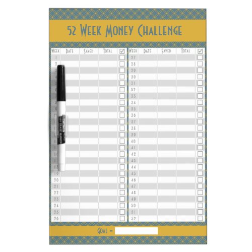 Custom 52 Week Money Challenge _ Blue Geometric Dry Erase Board
