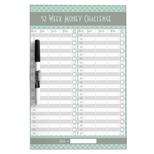 Custom 52 Week Money Challenge _ Mint Geometric Dry Erase Board
