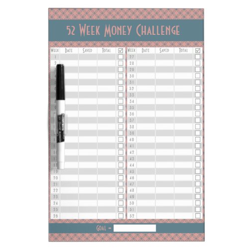 Custom 52 Week Money Challenge _ Pink Geometric Dry Erase Board