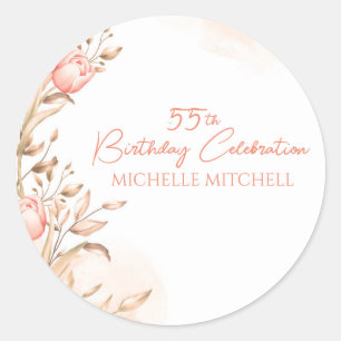 Custom 55th Birthday Peach Floral Tulips Classic Round Sticker