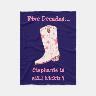 Custom 5 Decades Still Kickin’ Pink 50th Birthday Fleece Blanket