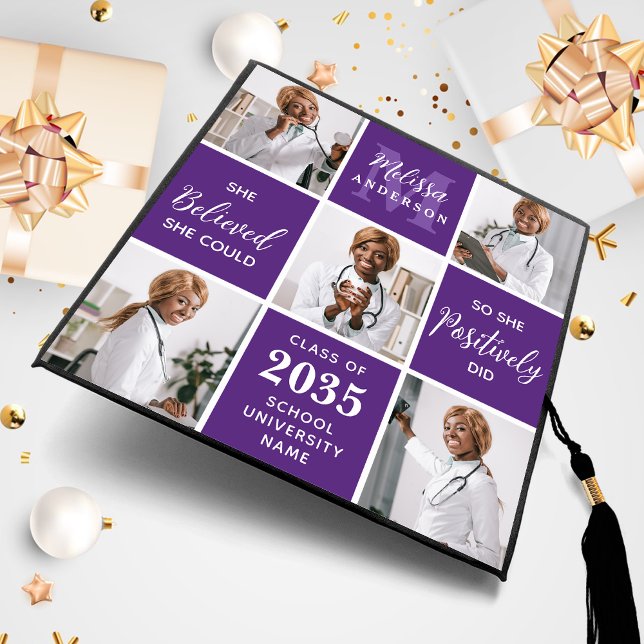 Custom 5 Photo Block Modern Monogram Graduate Graduation Cap Topper (Creator Uploaded)