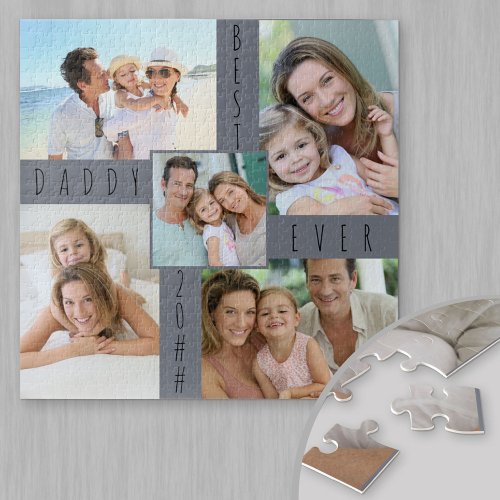 Custom 5 Photo Collage Best Daddy Ever Square Jigsaw Puzzle