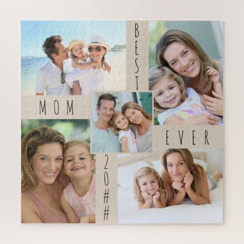 Custom 5 Photo Collage Best Mom Ever Square Jigsaw Puzzle