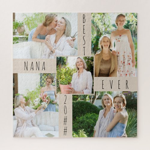 Custom 5 Photo Collage Best Nana Ever Square Jigsaw Puzzle