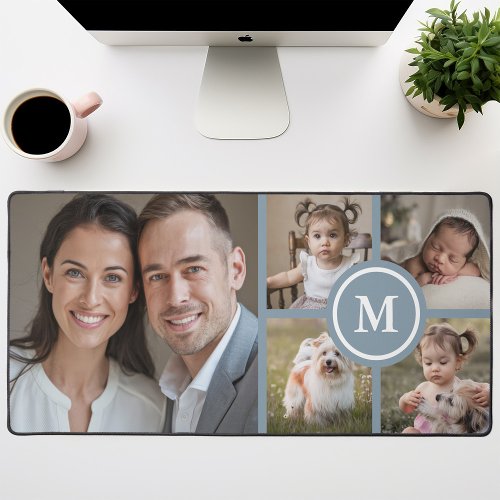 Shop 6 Custom 5 Photo Collage Dusty Blue Family Desk Mat