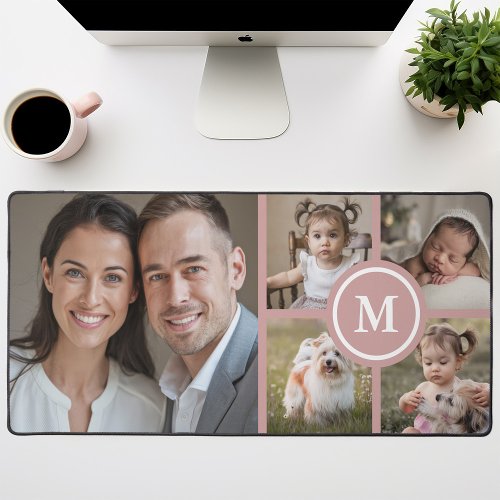 Shop 5 Custom 5 Photo Collage Dusty Pink Family Desk Mat