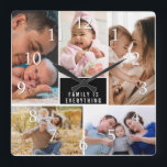 Custom 5 Photo Collage Family Is Everything Quote Square Wall Clock<br><div class="desc">A special keepsake photo collage wall clock with family is everything quote typography. The photo frame clock helps you treasure your special moments and also makes a thoughtful gift for parents, grandparents and friends. The personalized family clock makes it a perfect gift for all occasions.</div>