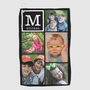 Custom 5 Photo Collage Family Name Monogrammed Golf Towel by InitialsMonogram at Zazzle