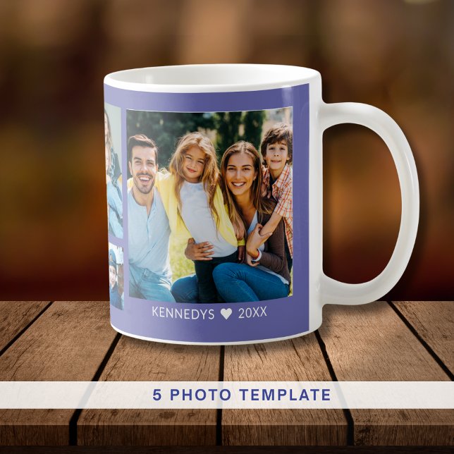 Custom 5 Photo Collage Family Quote Periwinkle Coffee Mug (Creator Uploaded)