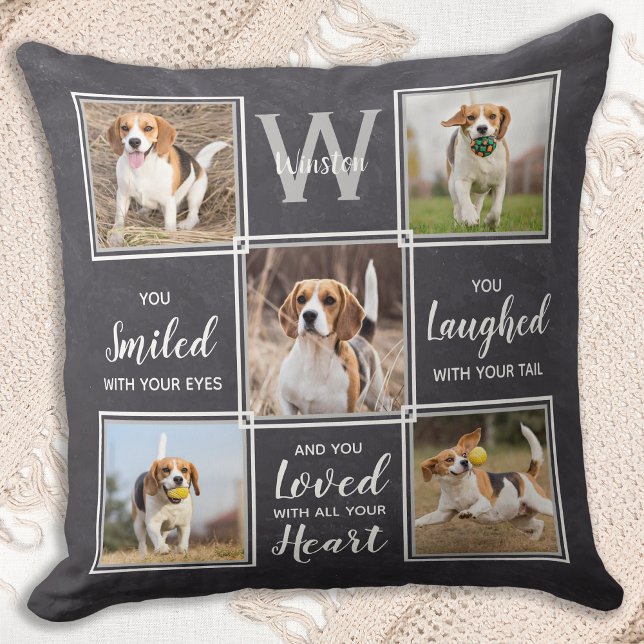 Custom 5 Photo Collage Keepsake Dog Pet Memorial Throw Pillow (Creator Uploaded)