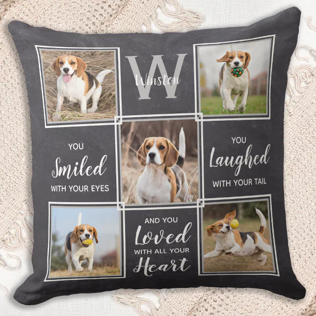 Custom 5 Photo Collage Keepsake Dog Pet Memorial Throw Pillow | Zazzle