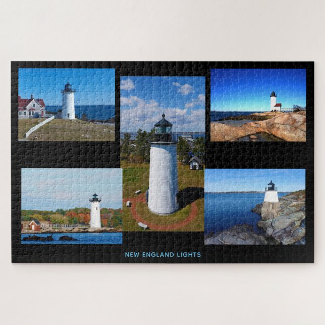 Custom 5 Photo Collage New England Lighthouses Jigsaw Puzzle (Horizontal)