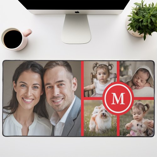 Shop 17 Custom 5 Photo Collage Red Family Desk Mat