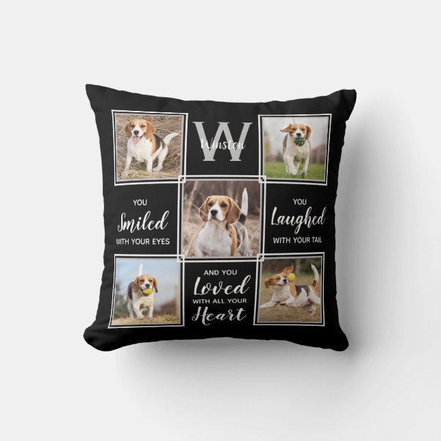 Custom 5 Photo Keepsake Dog Loss Pet Memorial Throw Pillow (Front)
