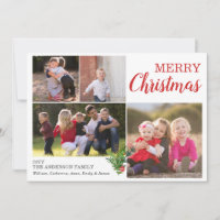 Custom 5 Photo Modern Merry Christmas Leaves Holiday Card
