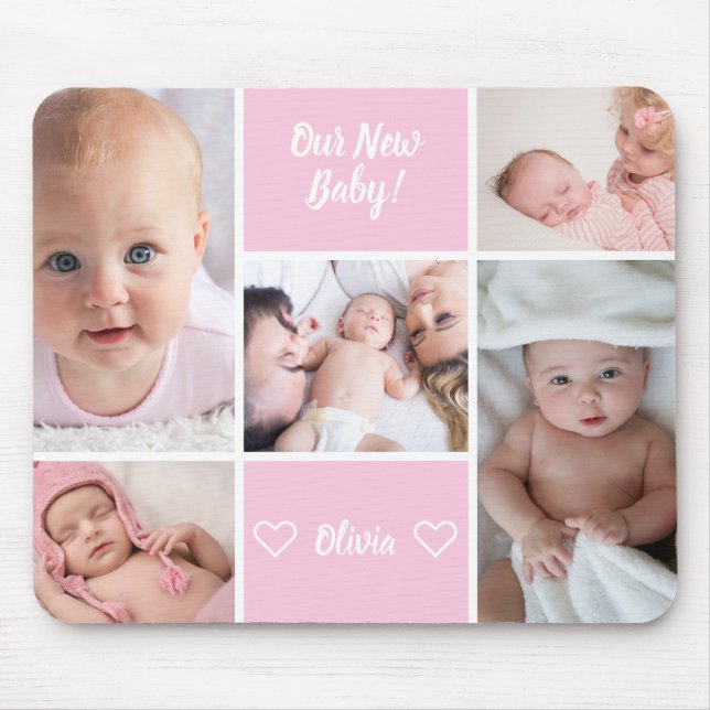 Custom 5 Photo New Baby Girl Pink Mouse Pad (Front)