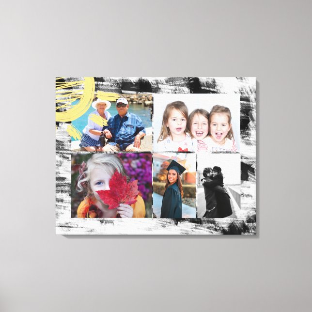 Custom 5 Photos Black and White Abstract Canvas Print (Front)