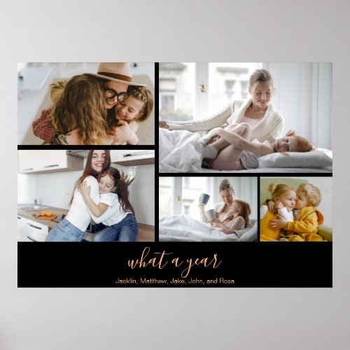 Custom 5 Photos Black Gold Typography Holiday Poster