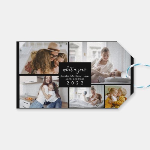 Custom 5 Photos Typography Holiday Gift Tags
