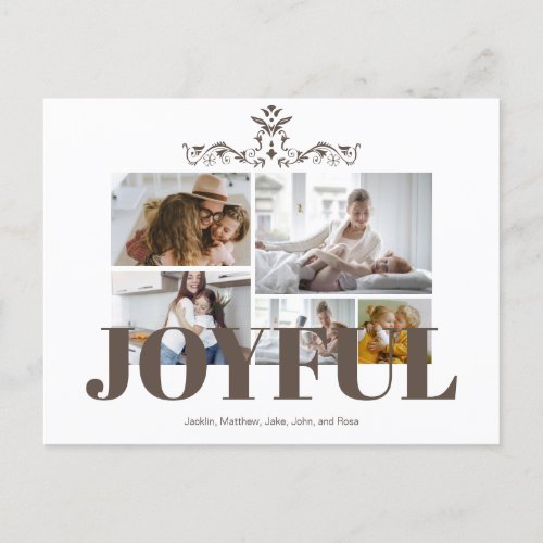 Custom 5 Photos Typography joyful Holiday Postcard