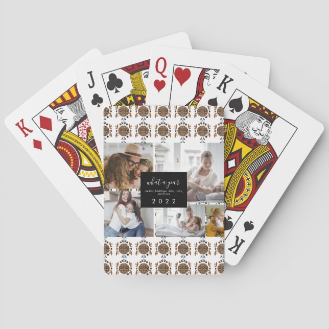 Custom 5 Photos Typography Ornamental Holiday Poker Cards (Back)