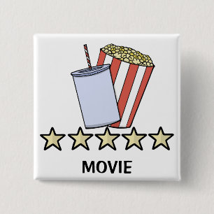 Custom 5 Star Movie Review Popcorn Drink Film Button