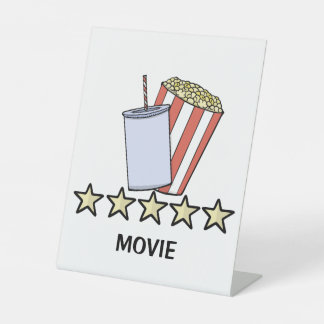 Custom 5 Star Movie Review Popcorn Drink Film Pedestal Sign