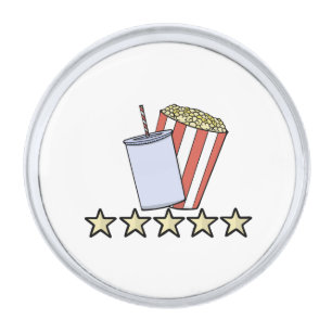 Custom 5 Star Movie Review Popcorn Drink Film Silver Finish Lapel Pin