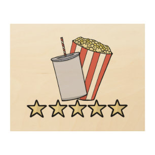 Custom 5 Star Movie Review Popcorn Drink Film Wood Wall Art