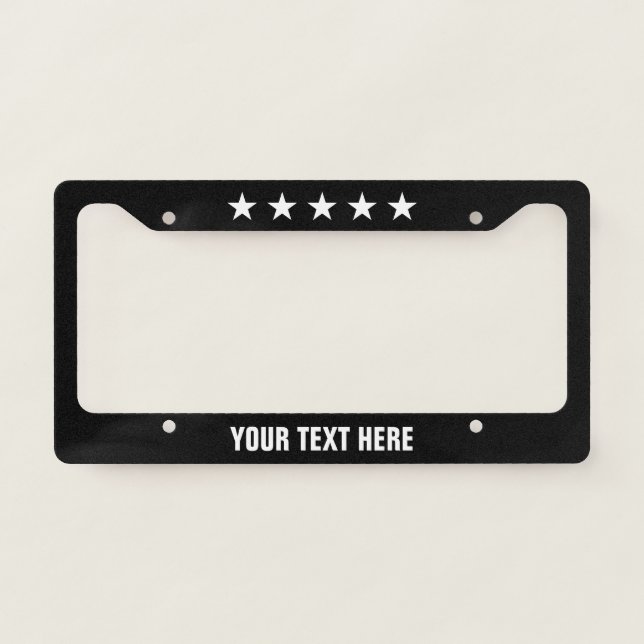 Custom 5 star rating black license plate frame (Front)