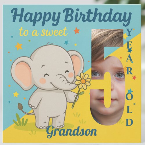 Custom 5th Birthday Elephant Sweet Your Photo Card