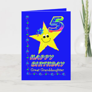 Custom 5th Birthday Stars for Great Granddaughter Card