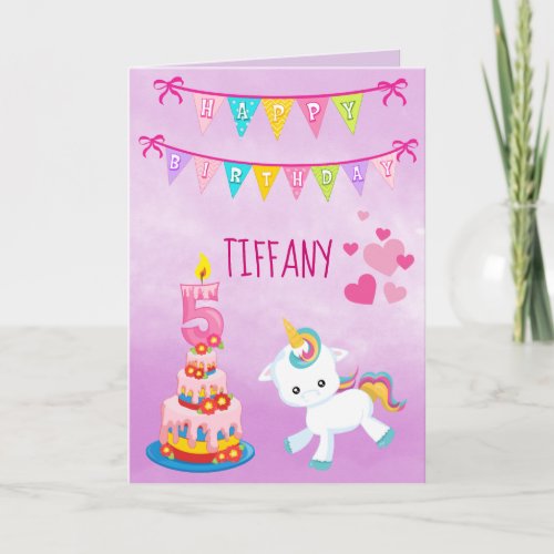 Custom 5th Birthday Unicorn Card