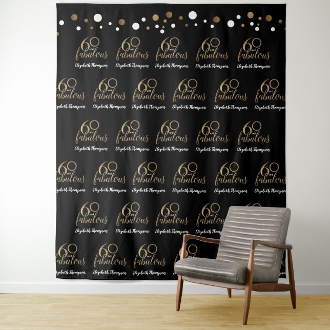 Custom 60 and fabulous Photobooth 60th birthday Tapestry (In Situ)