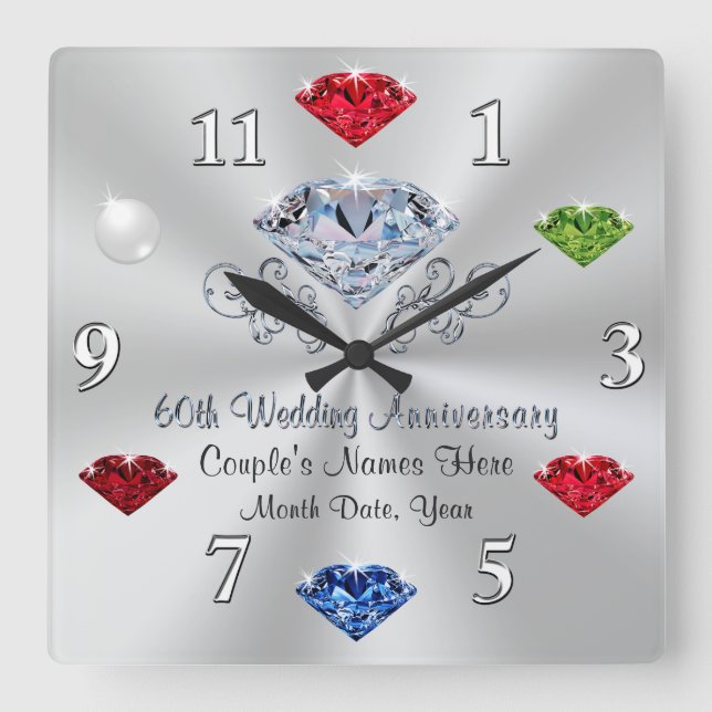 Custom 60th Anniversary Clock with Birthstones (Front)