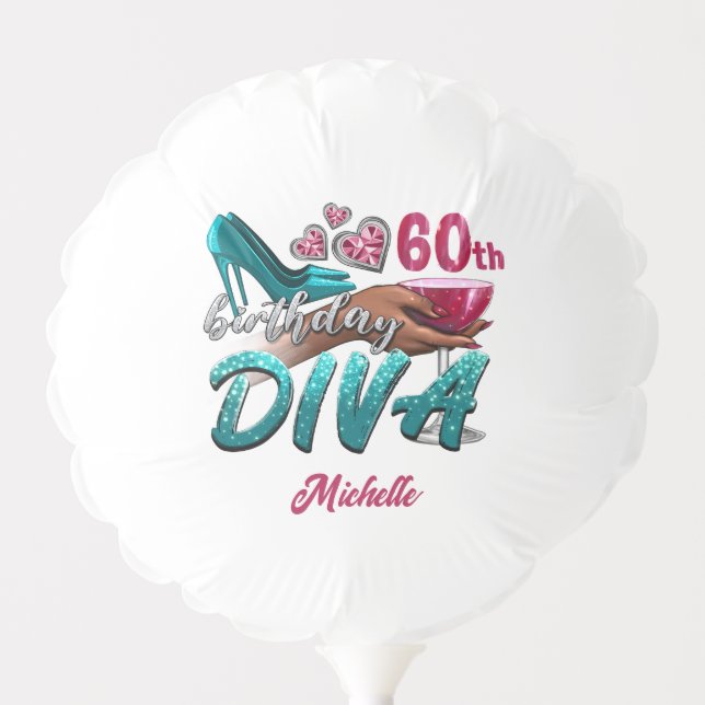 Custom 60th Birthday African American Black Diva   Balloon (Front)