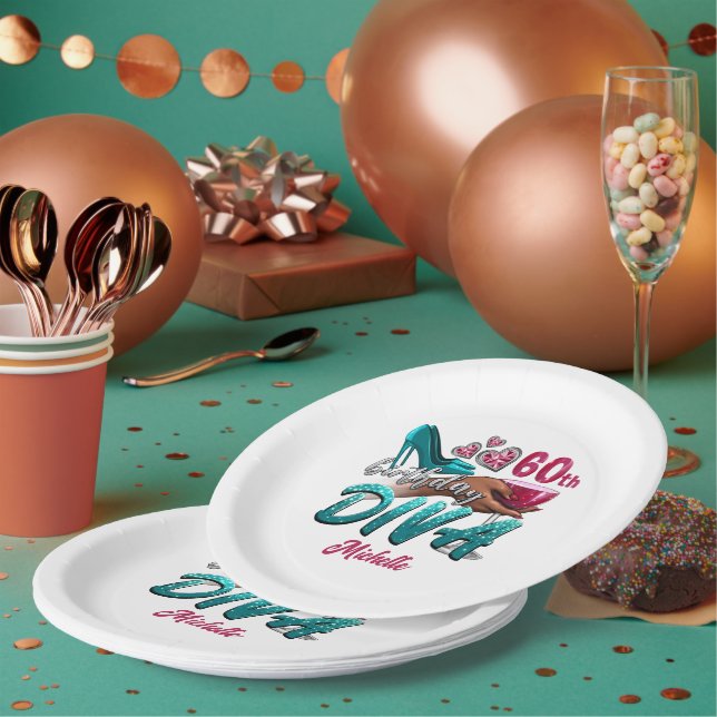 Custom 60th Birthday African American Black Diva   Paper Plates (Multi)