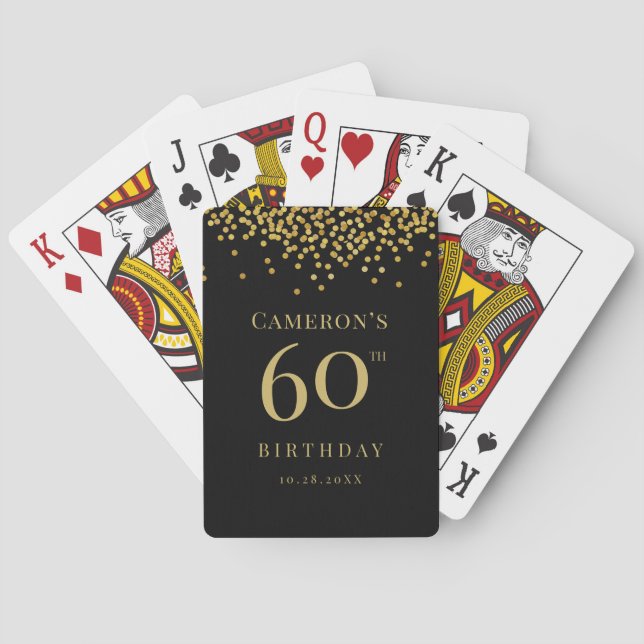 Custom 60th birthday black gold confetti favor poker cards (Back)