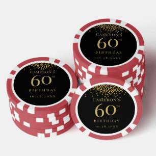 Custom 60th birthday black gold confetti favor poker chips