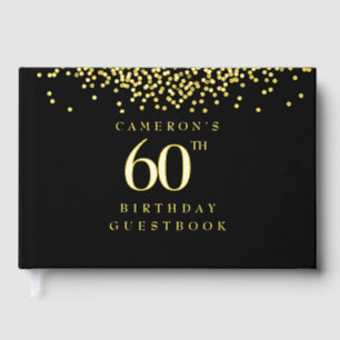 Custom 60th birthday elegant black gold foil guest book