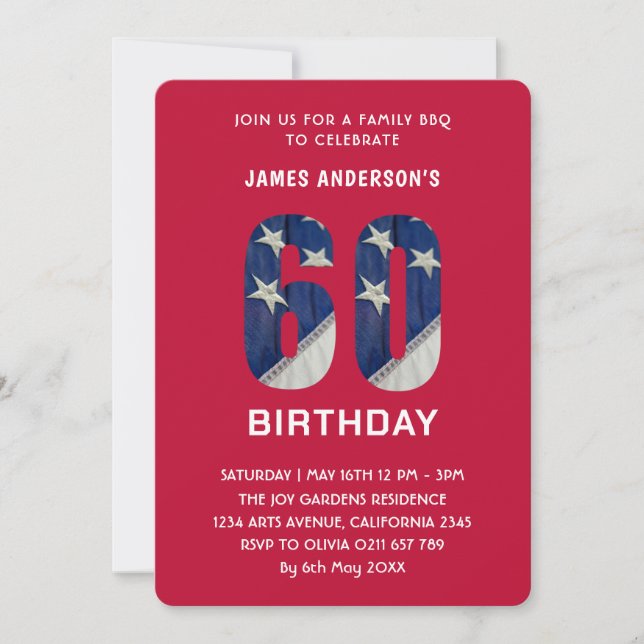 Custom 60th Birthday Family BBQ Party 4th July Invitation (Front)