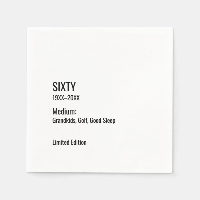 Custom 60th Birthday Funny Museum Label Chic Napkins (Front)