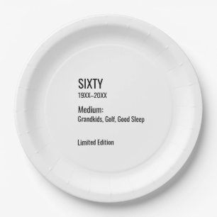 Custom 60th Birthday Funny Museum Label Chic Paper Plates