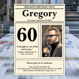 Custom 60th Birthday Funny Quote Retro Newspaper Invitation